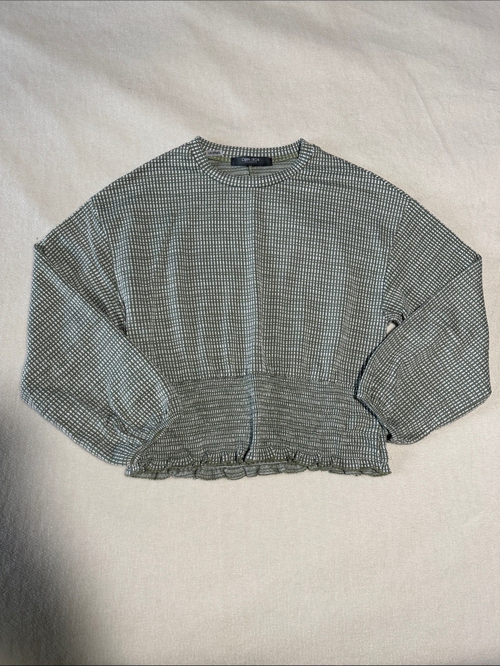 COIN 1804 Smocked-Hem Waffle Knit Crop Top